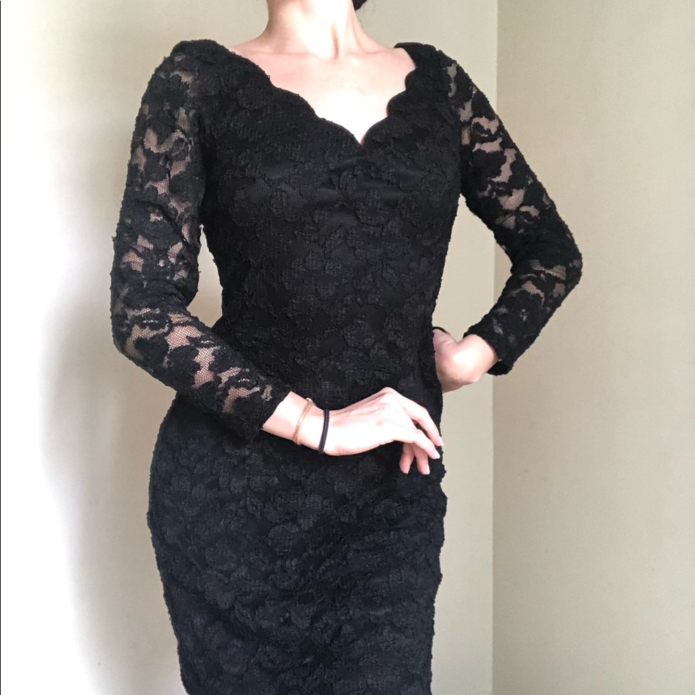 Vintage Lace Dress Sheer Black Wiggle Goth 90s Does 60s Cocktail Retro Mini S - Picture 5 of 7